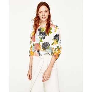 Zara Kimono Floral Gathered Sleeve Blouse Top